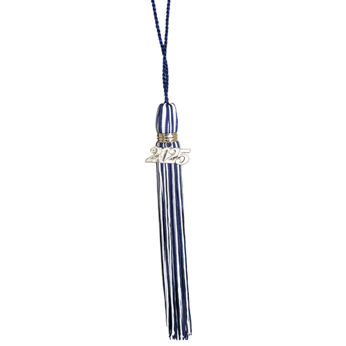 Navy and White Jumbo tassel with Silver 2025